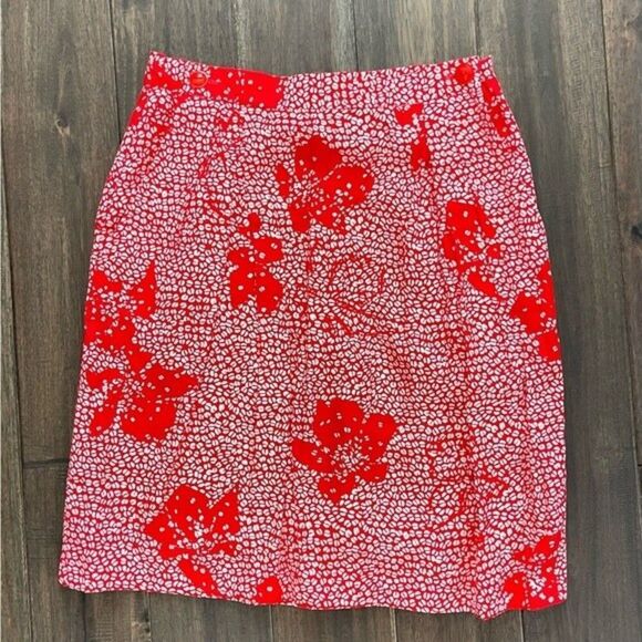Christian Dior Vintage Red Floral Pencil Skirt 10 - Picture 1 of 7